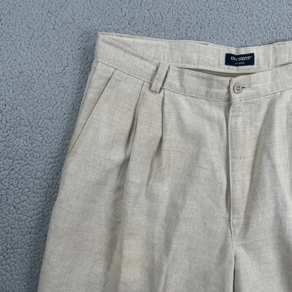 VTG Dockers No Wrinkle Linen Blend Pants Men 36x32 Beige Khakis Relaxed Pleated